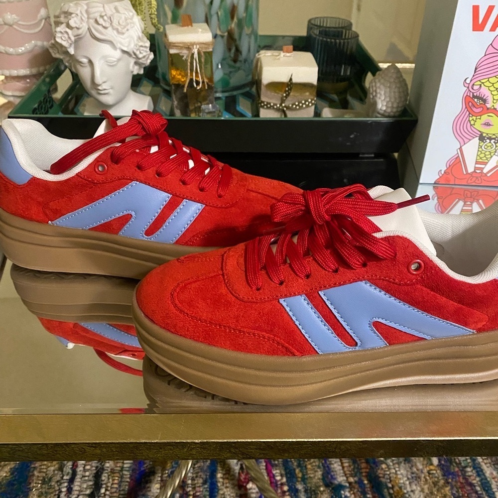 Vibrant Red and Blue Women's Sneakers